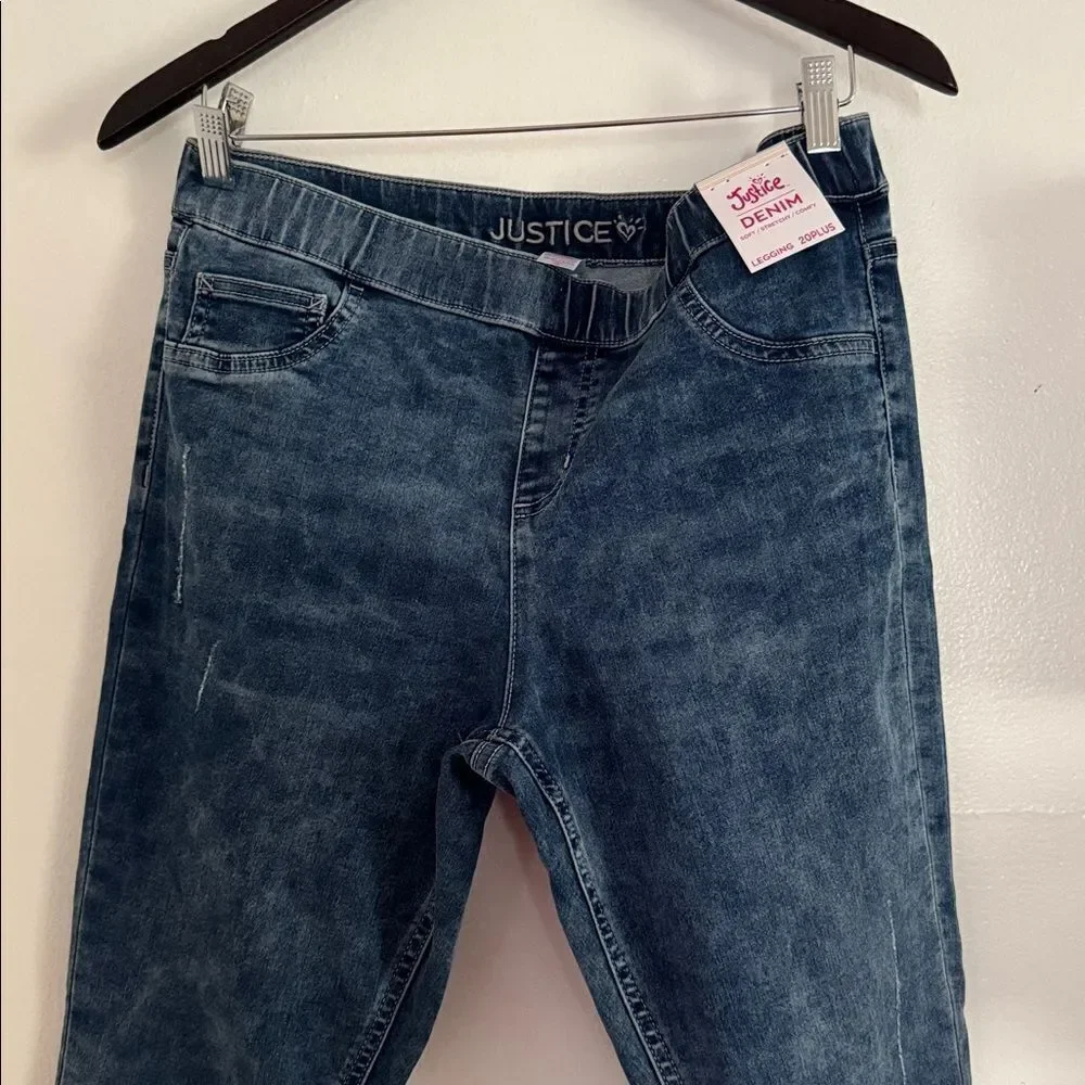 Justice Dark and Light Blue Denim Leggings NWT